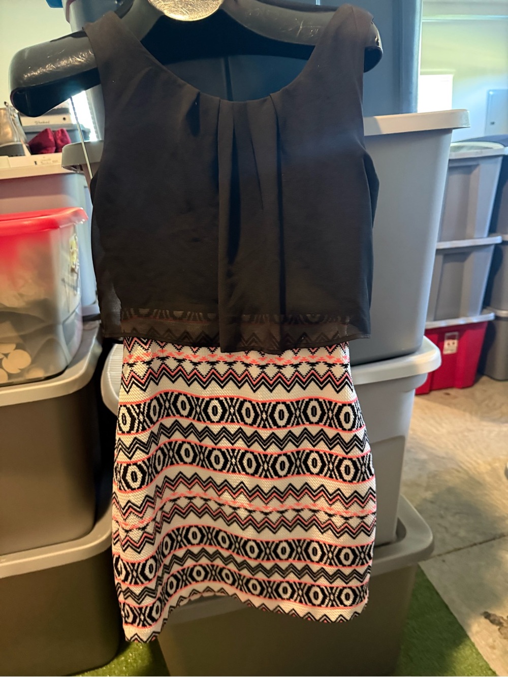 Black Crop Top with Patterned Aztec Skirt Set mp14